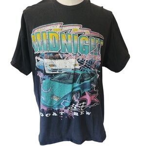 GOAT CREW Midnight Thunder Graphic Tee Black Retro 80s 90s Car Racing Shirt XL